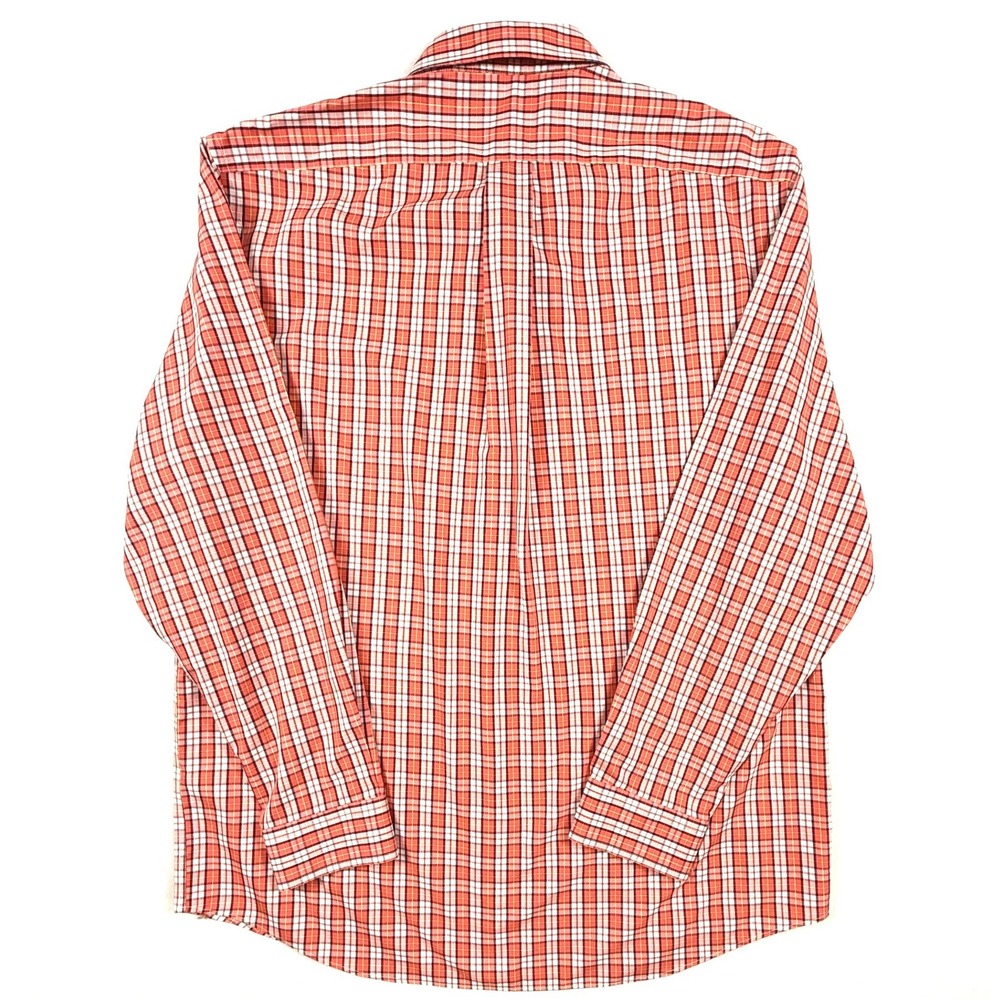 LL Bean Mens Traditional Fit Plaid Button Down Shirt Orange White Cotton M REG - Picture 4 of 6